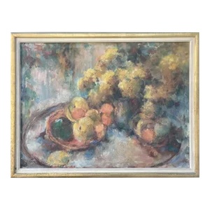 Still Life With Fruit and Flowers (Mid-Century Framed Impressionist Painting), Helene Barth