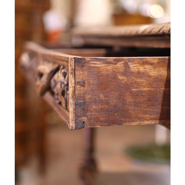 19th Century French Henri II Carved Oak Console Table Server For Sale - Image 9 of 12