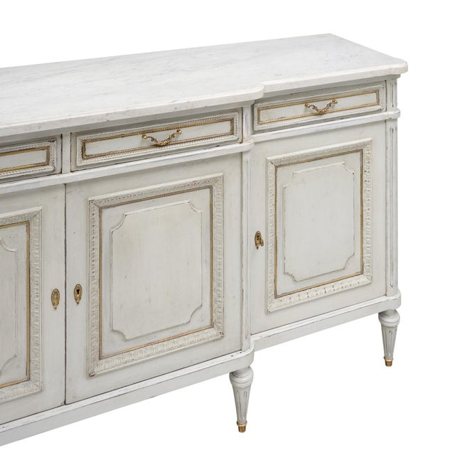 Painted Louis XVI Buffet, French, Carrara Marble, Antique 1920s For Sale - Image 9 of 9
