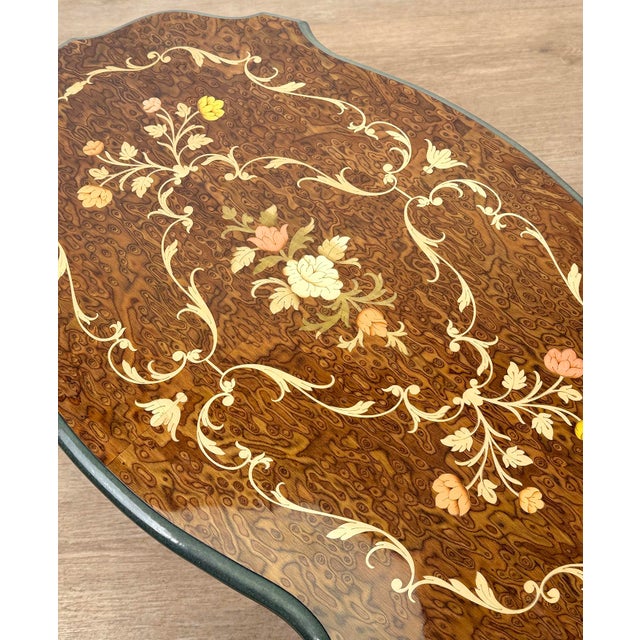 1970s Vintage Italian Rococo Inlaid Fruitwood Cocktail Side Table For Sale - Image 5 of 10