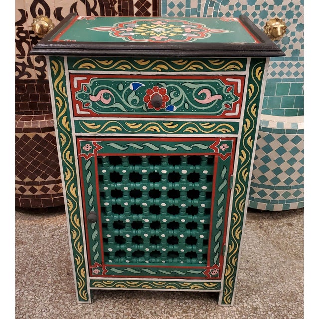 Moroccan Hand Painted Wooden Nightstand Chairish