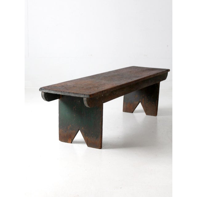 Wood Antique Primitive Wood Bench For Sale - Image 7 of 12