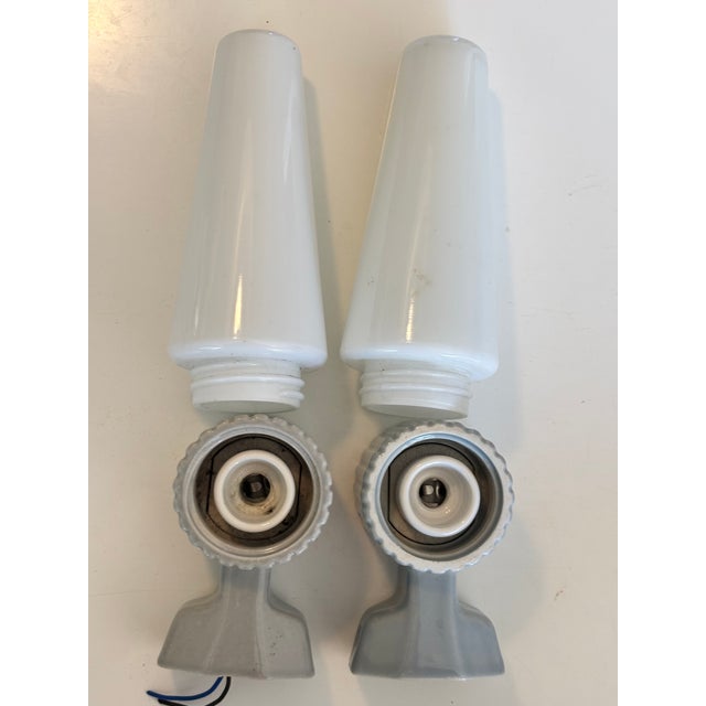 Mid-Century Modern Wall Lights in Opaline Glass and Ceramic by Sigvard Bernadotte for Ifö, 1960s, Set of 2 For Sale - Image 9 of 10