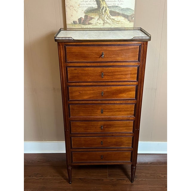 Antique French Chest of Drawers Semainier Louis XVI White Marble Mahogany c1900. Direct from France, a beautiful antique...