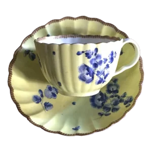 Antique 18th Century English Bristol Worcester Porcelain Teacup & Saucer Set- 2 Pieces