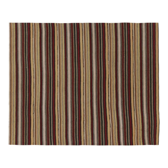 Vintage Persian Kilim, Cream Yellow and Burgundy Stripes - Rug & Kilim For Sale