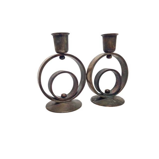 Goldenrod Art Deco Brass Candlesticks, 1930s, Set of 2 For Sale - Image 8 of 14
