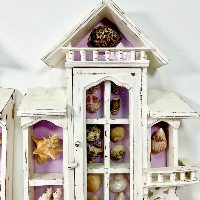 Vintage Coastal Boho Chic Lavender Ground Beach House Divided Shadowbox Decorative Object, Seashell Collection - A Pair For Sale - Image 13 of 18