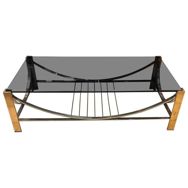 1970s Italian Mid-Century Modern Brass, Steel and Smoked Glass Coffee Table For Sale - Image 12 of 12