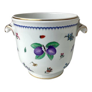 Vintage Richard Ginori Porcelain Cachepot with Hand Painted Botanicals For Sale