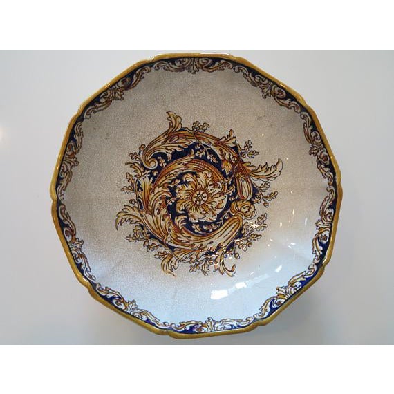 Gien 1865 Antique Gien French Renaissance Revival Faience Earthenware Scalloped Bowl For Sale - Image 4 of 10