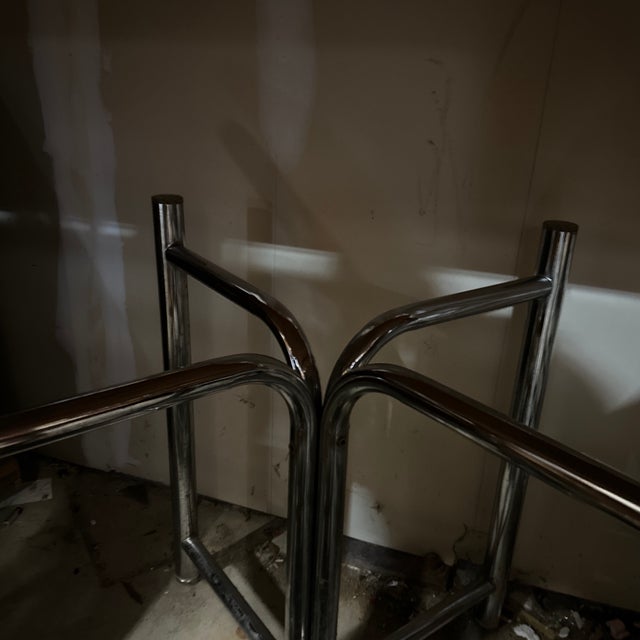 Vintage Chrome Dining Table With Geometric Glass Top For Sale - Image 4 of 6