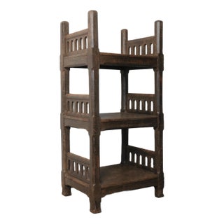 Carved Wooden Shelf With Architectural Lattice Detail For Sale