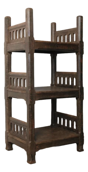 Carved Wooden Shelf With Architectural Lattice Detail