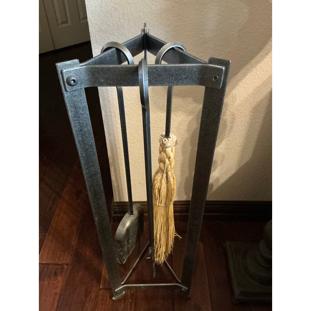 Mid 20th Century Mid 20th Century Enclume Hand-Forged Iron Fireplace Tool Set For Sale - Image 5 of 10