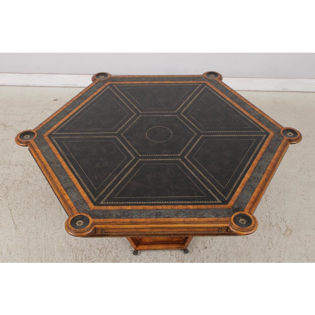 Traditional Maitland Smith Large Walnut Leather Top Game Table For Sale - Image 3 of 18
