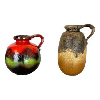 German Pottery Fat Lava Vases Multi-Color from Scheurich, 1970s, Set of 2 For Sale
