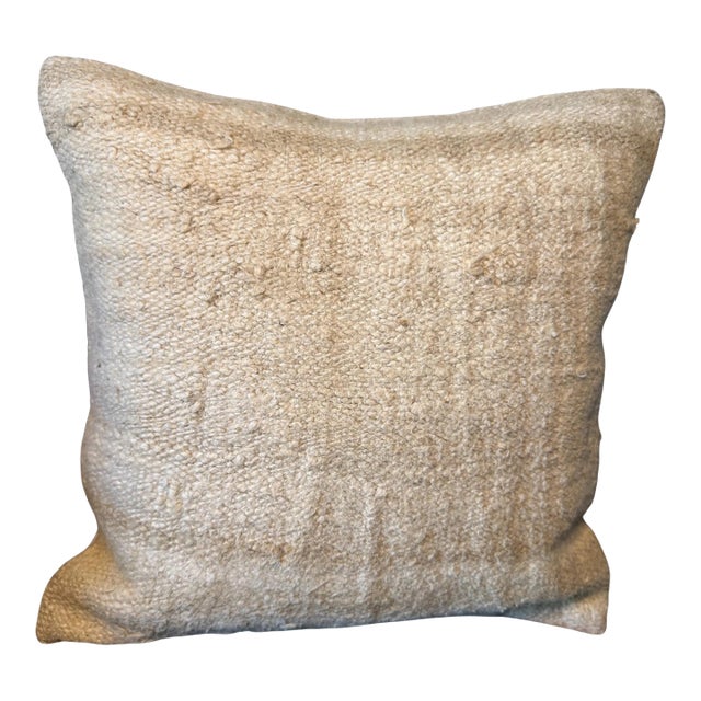 Textured Hemp Accent Pillow, Cool Silver Ivory Cushion, Handwoven Turkish Anatolian Pillow With Insert, 16x16 In For Sale