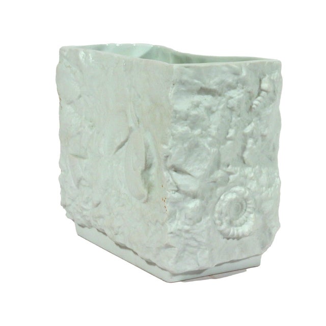 1970s Kaiser Porcelain Fossil Relief Vase, White Bisque With Ammonites and Shells, Sculptural Pinched Form West Germany, Circa 1970s For Sale - Image 5 of 10