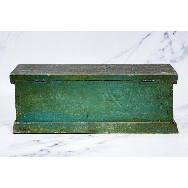 Charming Green Painted Antique Wood Box With Key Rustic Country For Sale - Image 13 of 14
