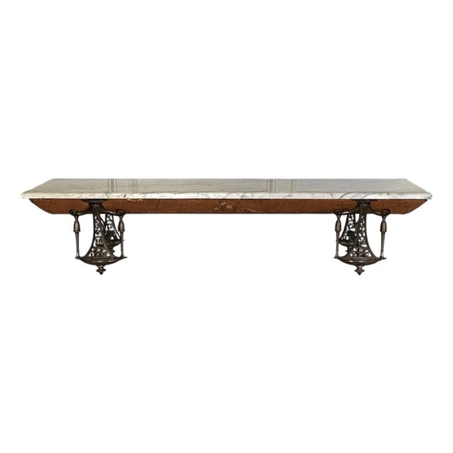 Antique French Copper Clad Server, Gilded Cast Iron Base With Marble Top, 1800s For Sale