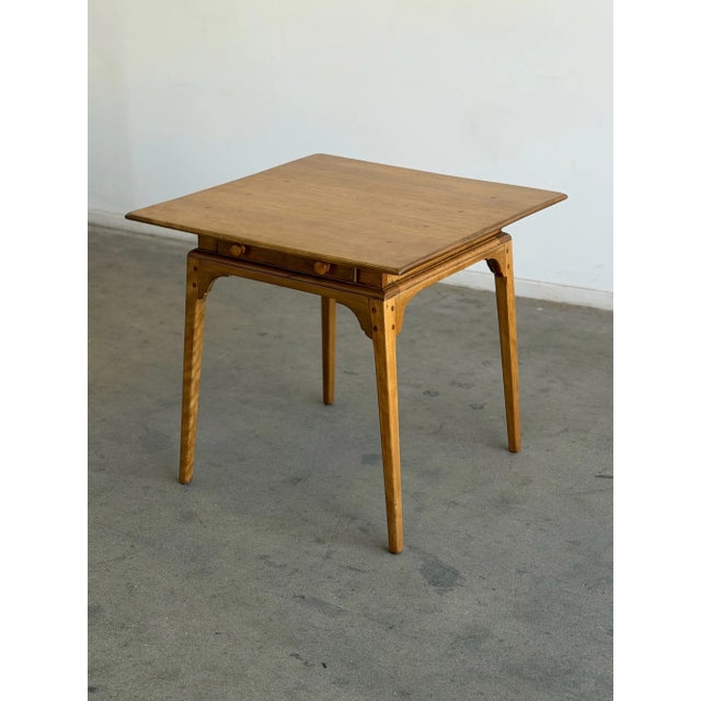 Wood Antique Honey Oak Table With Center Drawer For Sale - Image 7 of 18