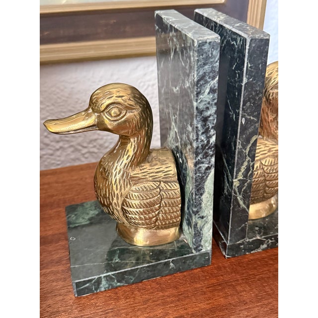 American Late 20th Century Solid Brass Duck Bookends on Marble For Sale - Image 3 of 10