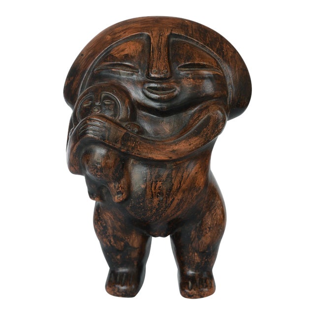 Vintage Modernist Indigenous Primitive Peruvian Style Mother & Child Sculpture For Sale