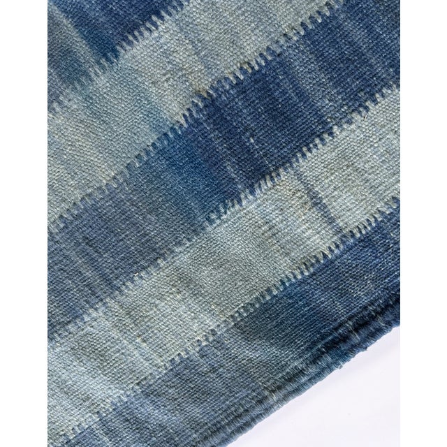 Berber Tribes of Morocco Double-Sided Natural Indigo Dyed Chambray Striped Wool Moroccan Flatweave Kilim Rug -5x8 For Sale - Image 4 of 5