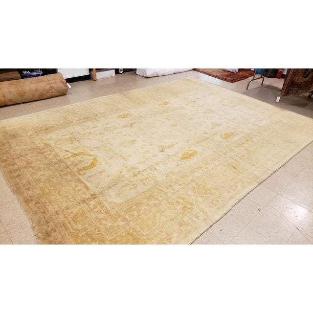 Antique Angora Oushak Carpet, Handmade Oriental Rug, Shrimp, Taupe, Ivory, Fine For Sale - Image 11 of 18