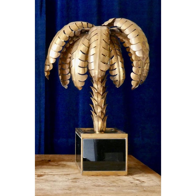 French Palm Tree Toleware Table Lamp in the style of Mason Jansen, 1970s For Sale - Image 6 of 10