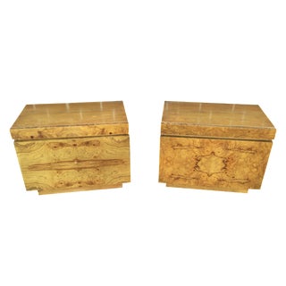 Milo Baughman Lane Burled Olive Wood Nightstands For Sale