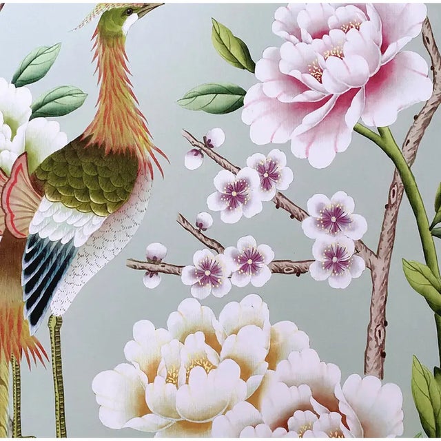 Not Yet Made - Made To Order 30"*60"/Panel, Handmade Aqua Green Chinoiserie Wall Art, No Frame, Tea Paper For Sale - Image 5 of 8
