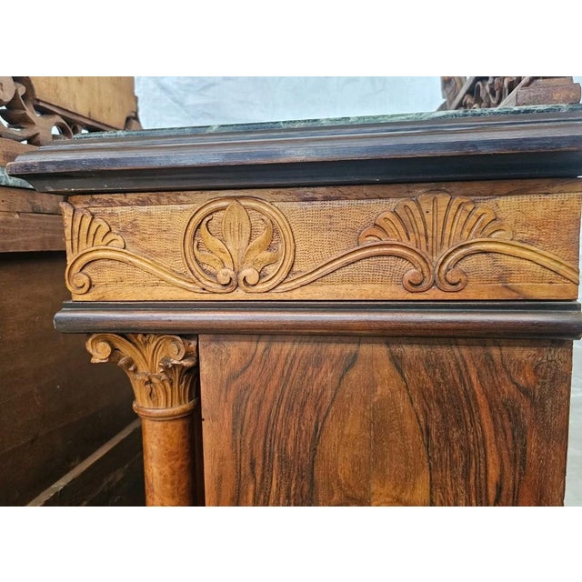 Pair of Italian Burl Walnut Nightstands With Green Marble Tops & Mirrors 1930s For Sale - Image 17 of 18