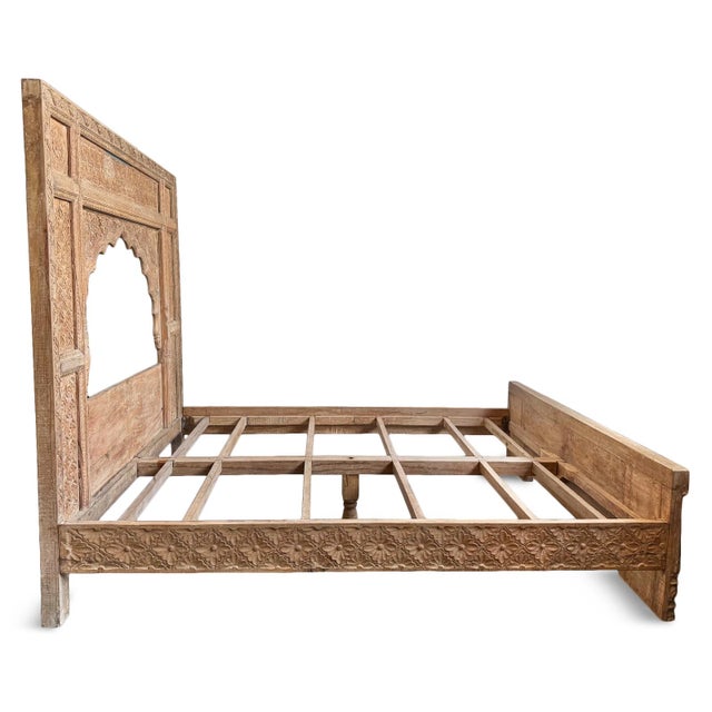 Beautiful hand carved arch headboard bed frame from India. Fits California King size mattress (mattress space measures 72"...
