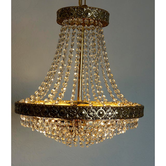 Gold Crystal and 24k Gold Plated Chandelier from Sölken Leuchten, 1970s For Sale - Image 8 of 14
