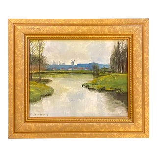 Oil Painting of a Netherlandish River Scene, Framed For Sale