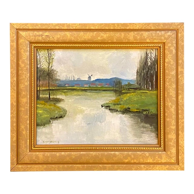 Oil Painting of a Netherlandish River Scene, Framed For Sale