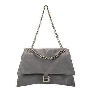 Balenciaga Gray Leather Silver Hardware Crush Chain Medium Flap Shoulder Bag