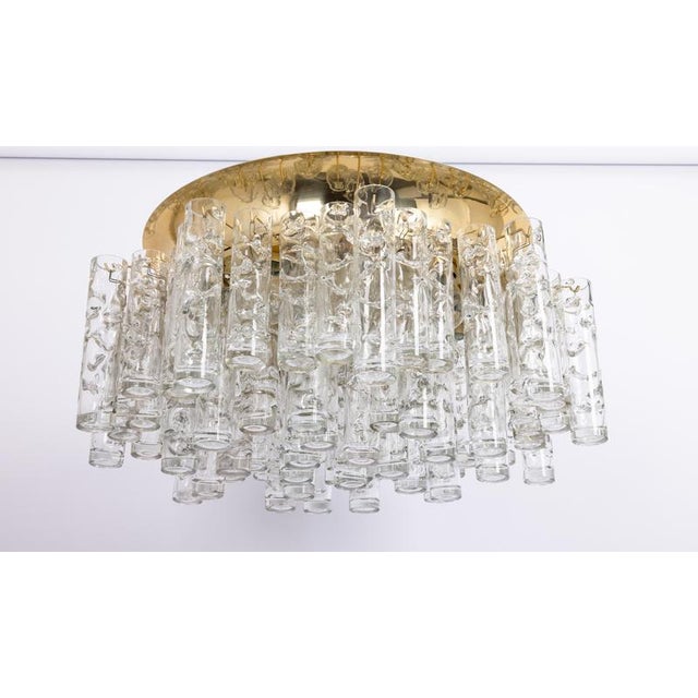 1960s Large Brass and Murano Glass Tubes Flush Mount attributed to Doria, Germany, 1960s For Sale - Image 5 of 15