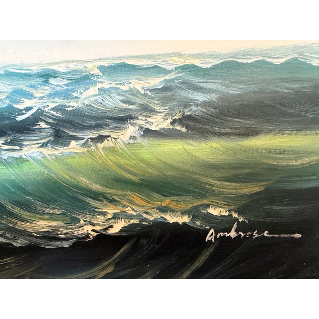 Paint Late 20th Century Ambrose Original Oil Painting Tall Ship at Sea Maritime Nautical Ocean Seascape For Sale - Image 7 of 11