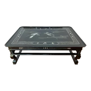 Mid 20th Century Vintage Korean Mother of Pearl Black Lacquer Coffee Table Ft. Flying Cranes
