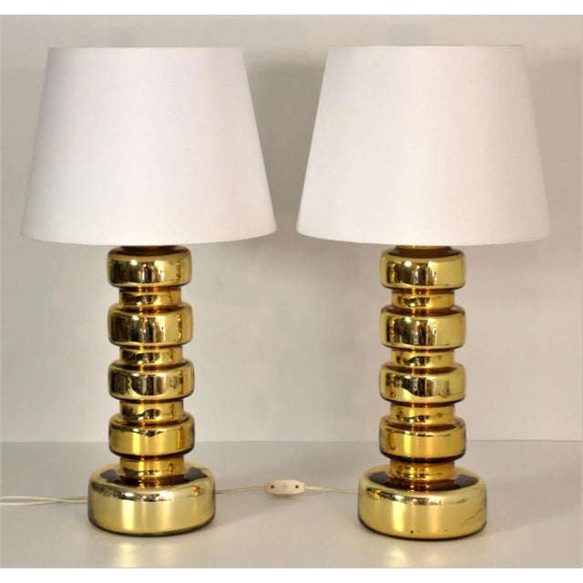 Large Golden Mercury Glass Table Lamps by Gustav Leek for Flygsfors, 1960s, Set of 2 For Sale - Image 6 of 13