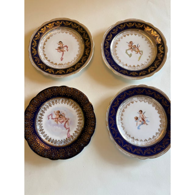 Antique Victoria Carlsbad Austria Cobalt & Gilt Cherub Cabinet Plates – Set of 4 For Sale In New York - Image 6 of 11