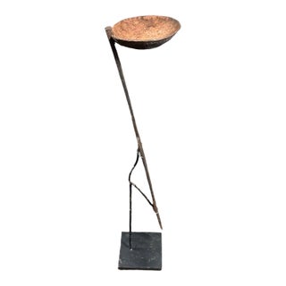 Antique Minimalist Hand Forged Iron Dogon Oil Lamp on Custom Stand For Sale