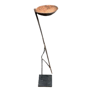 Antique Minimalist Hand Forged Iron Dogon Oil Lamp on Custom Stand