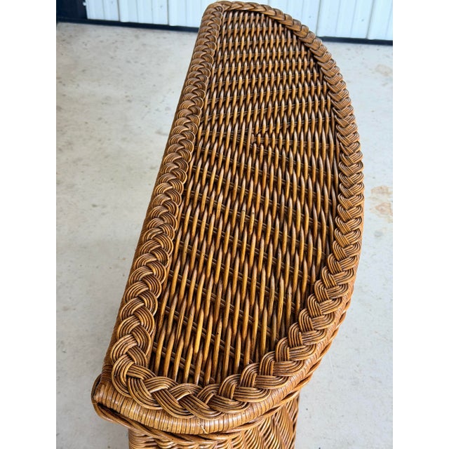 Contemporary Vintage Refinished Rattan Braided Hourglass Console Table With Original Smoked Glass For Sale - Image 3 of 12
