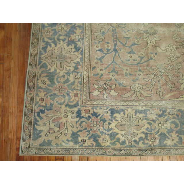 High decorative room size 2nd quarter of the 20th century antique Indian in taupe , sea foam green and light brown...