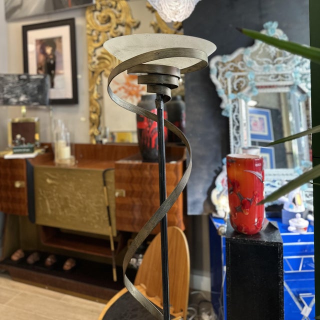Art Deco Style Floor Lamp in Marbled Glass and Iron, Italy, 1970s For Sale - Image 3 of 18