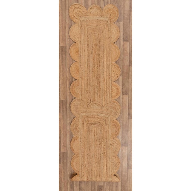 Gold 3x20 Ft. Natural Color Jute Scallop Handmade Bohomian Rug Runner For Sale - Image 8 of 11